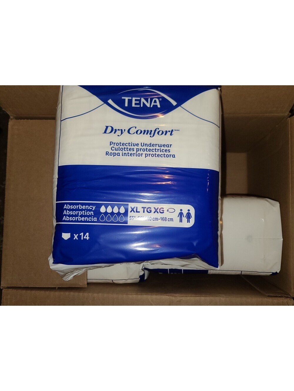 Box of 4 packs TENA Dry Comfort Protective Underwear XL Max Absorb. 14 per pack